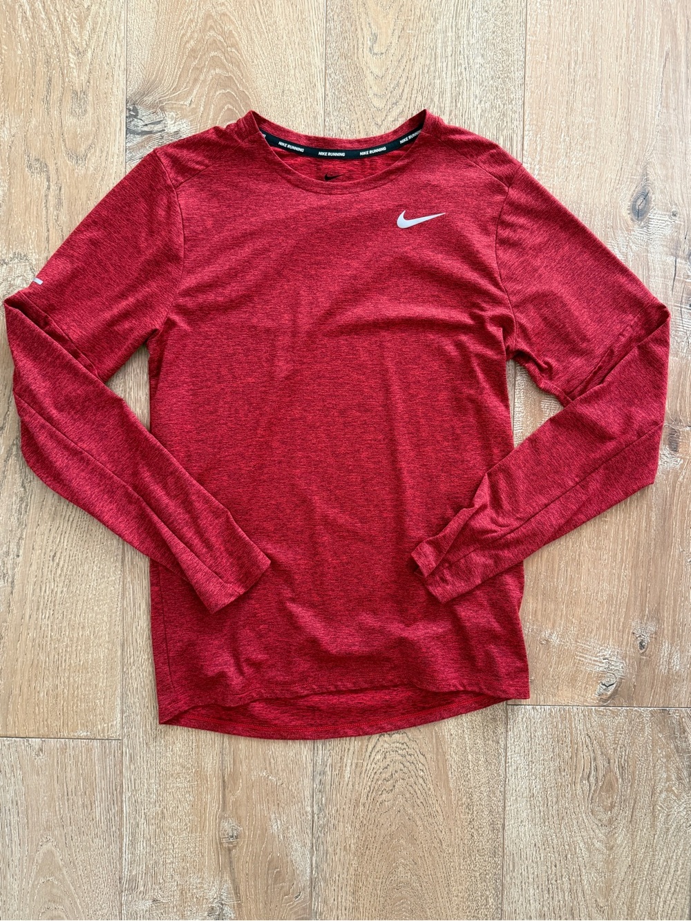 NIKE Men’s DRI-Fit Long Sleeve Running Top, Red, Size Small /Tall